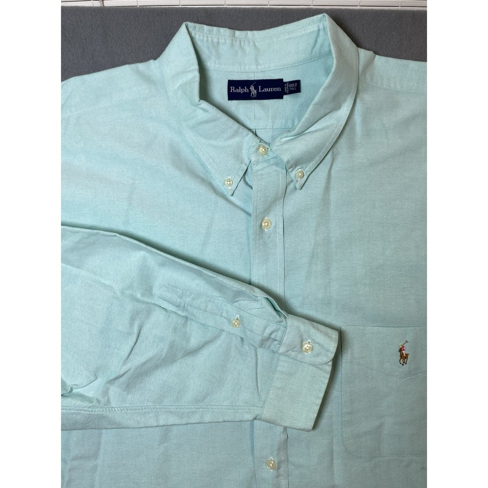 Ralph Lauren Men's 4XLT Button Down Blue Cotton L/S Shirt Rare Flesh Pony Rider